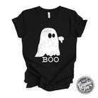 White Boo Ghost short sleeve graphic tee by The Graphic Tee, featuring a spooky ghost design on the front.