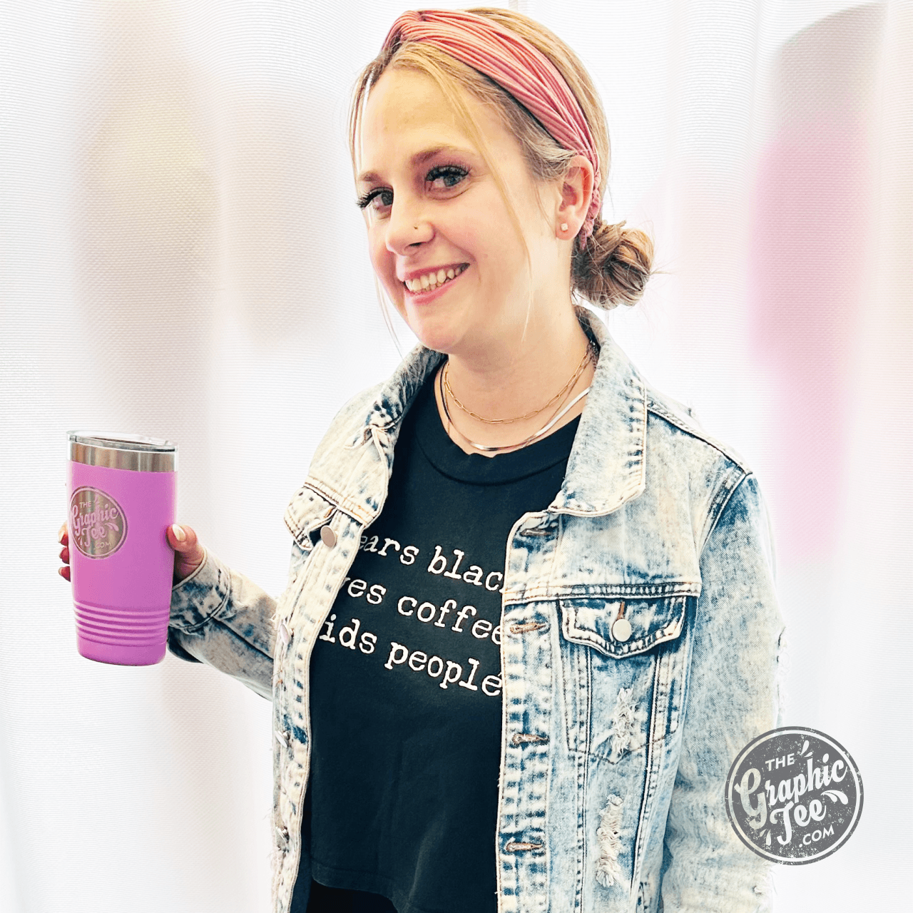 Black short sleeve crop top tee from The Graphic Tee featuring a design with coffee love and a "avoids people" message.