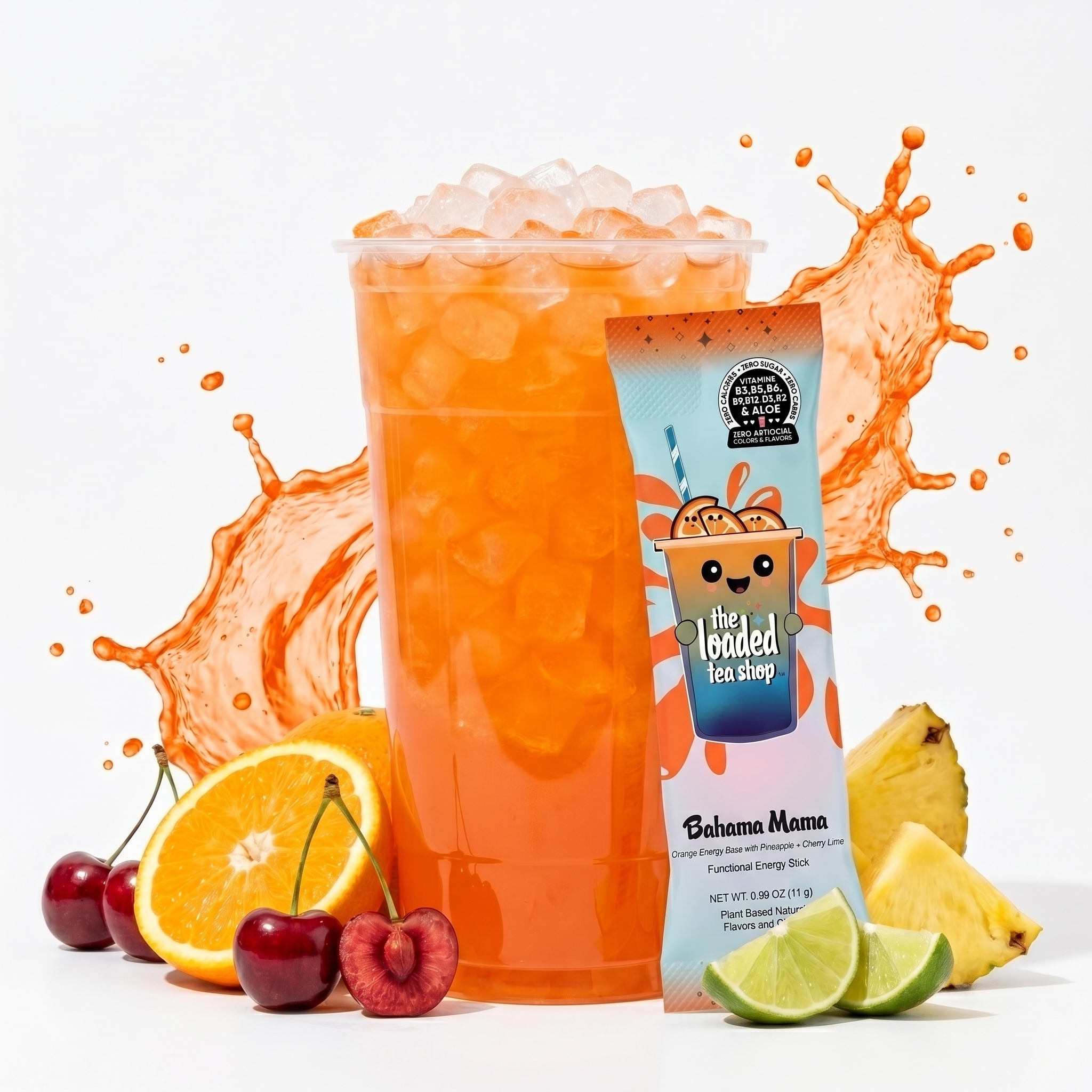 Single Bahama Mama drink from The Loaded Tea Shop featuring vibrant tropical flavors and colorful presentation.