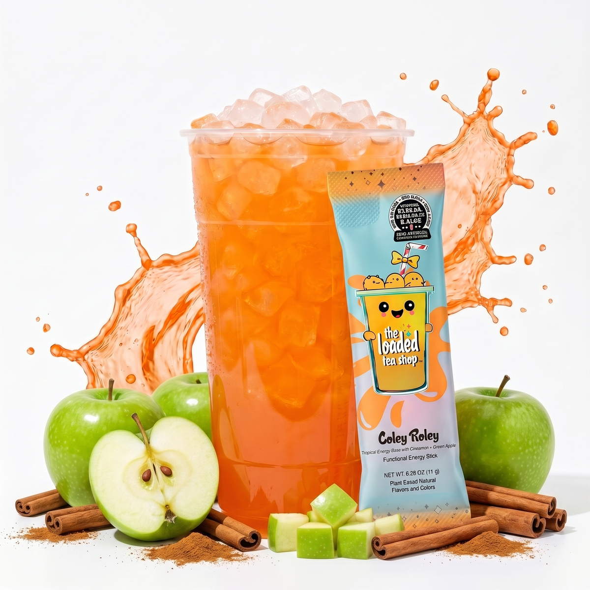 Coley Roley singles beverage from The Loaded Tea Shop featuring a colorful, vibrant drink in a clear plastic cup with a straw.