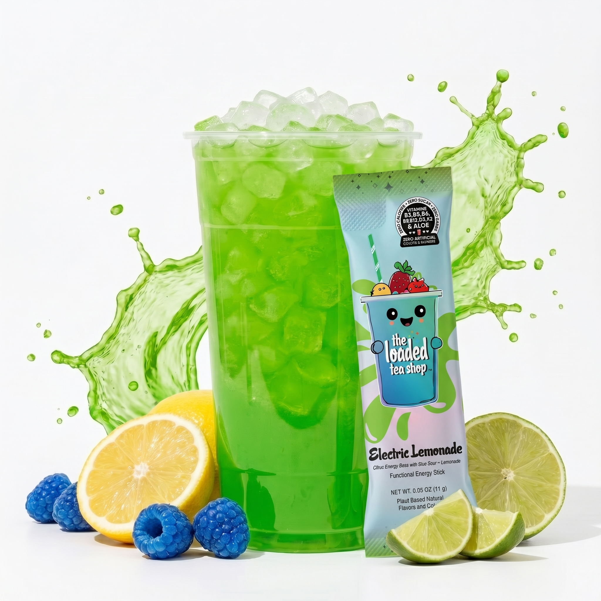 A single bottle of Electric Lemonade flavored beverage by The Loaded Tea Shop with a bright, electric yellow label.