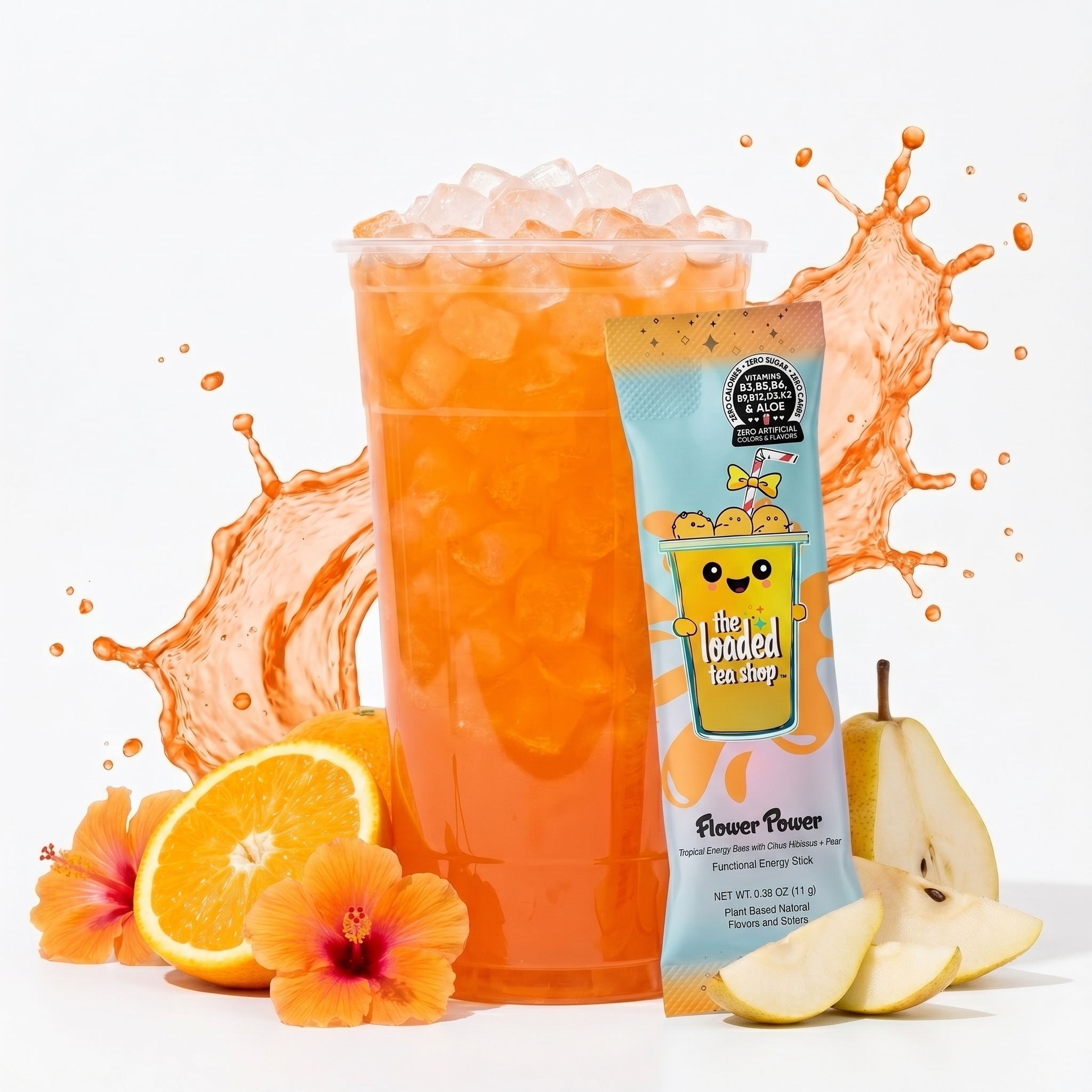 Single Flower Power tea from The Loaded Tea Shop shown in a mockup image with vibrant floral packaging.