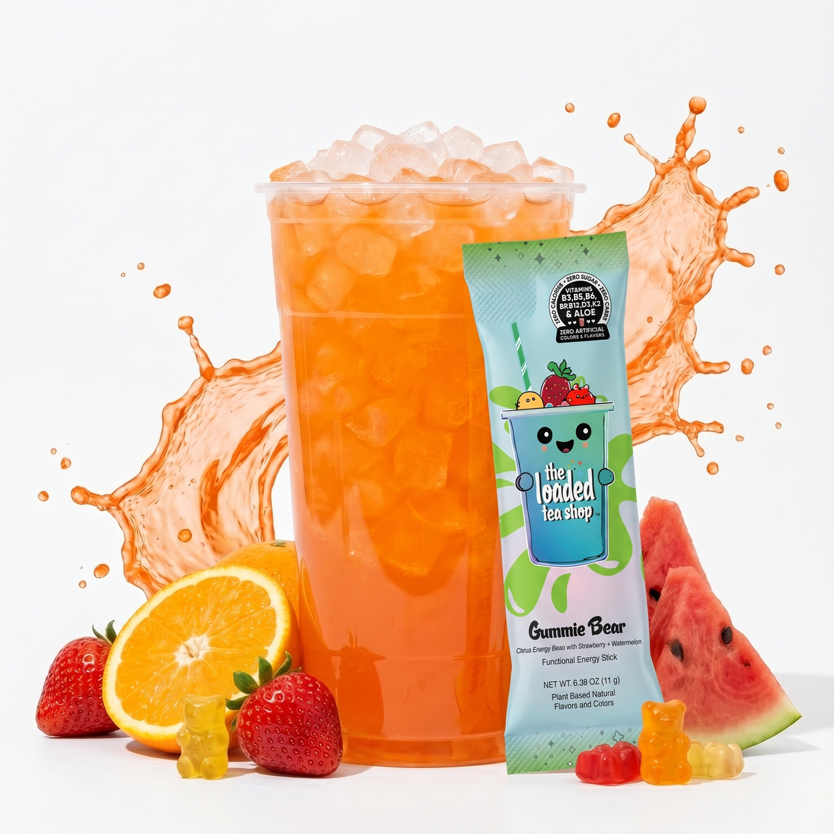 Close-up of a colorful gummy bear candy from The Loaded Tea Shop's single gummy bear product.