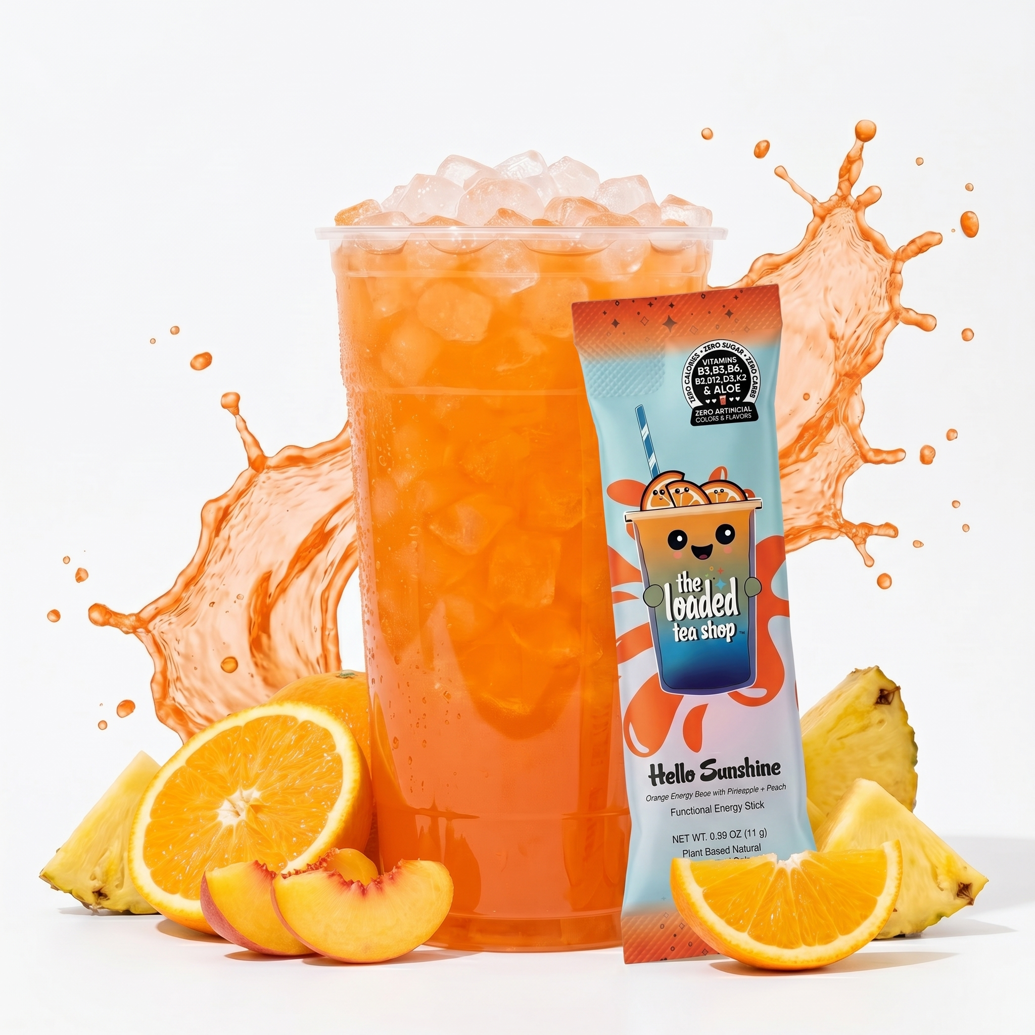 Single Hello Sunshine tea from The Loaded Tea Shop featuring vibrant packaging with bright yellow and orange design elements.