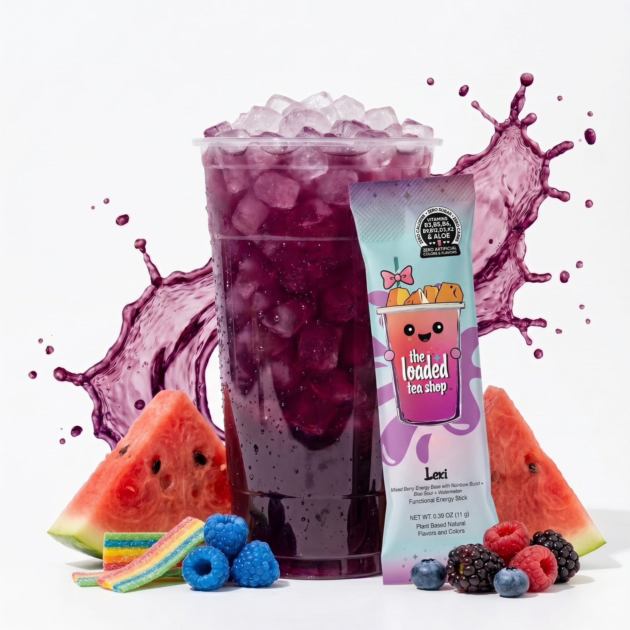 Lexi singles from The Loaded Tea Shop, colorful bottled beverage with fresh fruit and tea ingredients, ready to enjoy.