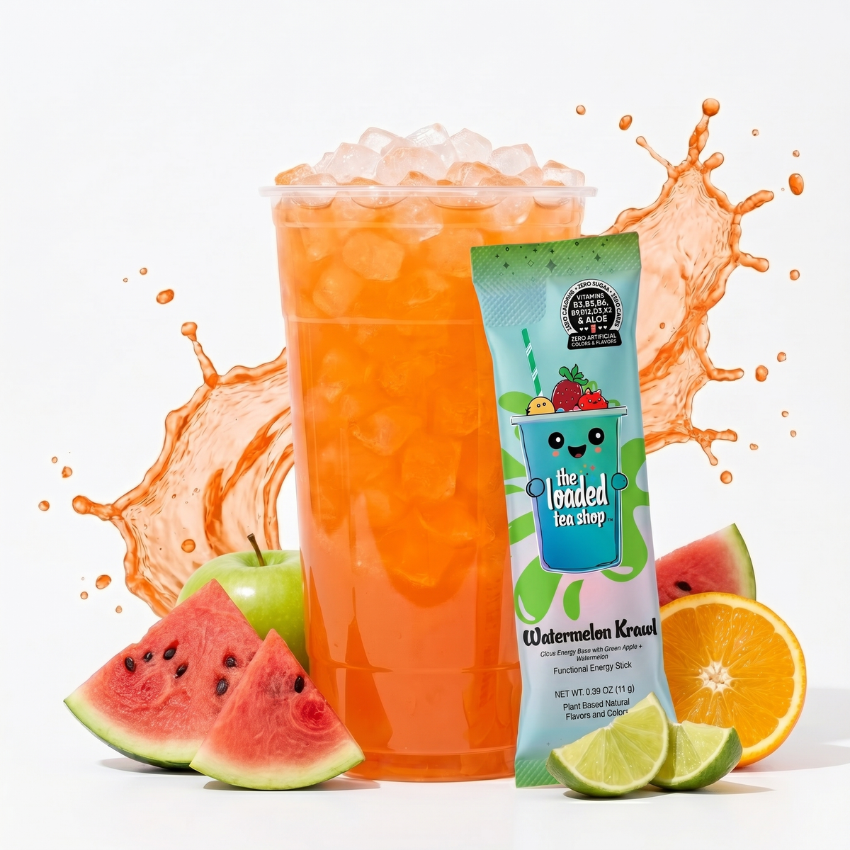 Single Watermelon Krawl from The Loaded Tea Shop featuring vibrant watermelon flavor in a refreshing beverage.