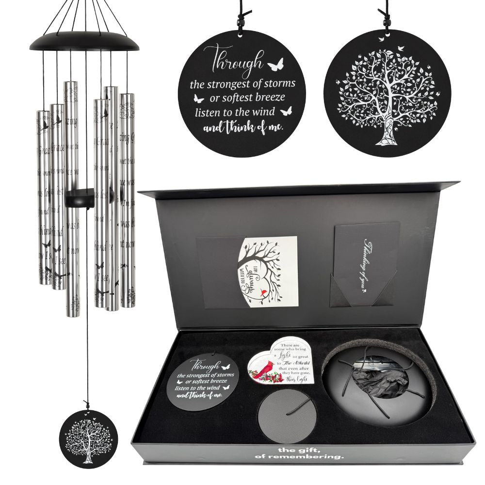 Serenity Memorial wind chime gift bundle by The Wind Chime Co, featuring a 40-inch chime with Amazing Grace Scripture and heartfelt design.