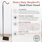 Heavy-duty 60-inch adjustable shepherd's hook floor stand for patio and garden from The Wind Chime Co, ideal for hanging decor or plants.
