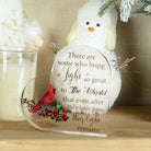 Acrylic memorial heart with a red cardinal bird design, presented in a gift box by The Wind Chime Co.