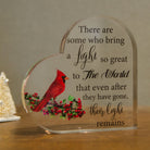 Acrylic cardinal bird memorial heart in a gift box, featuring the Wind Chime Co branding, designed for remembrance and keepsakes.
