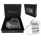 Acrylic memorial heart with dandelion design inside, presented in a gift box, from The Wind Chime Co.