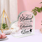 Acrylic dandelion memorial heart with gift box from The Wind Chime Co, showcasing a delicate dandelion design in a clear acrylic heart.