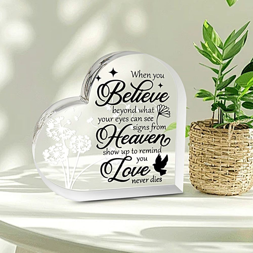 Acrylic dandelion wind chime in a gift box, memorial heart with wind design, by The Wind Chime Co, displayed in a gift box.