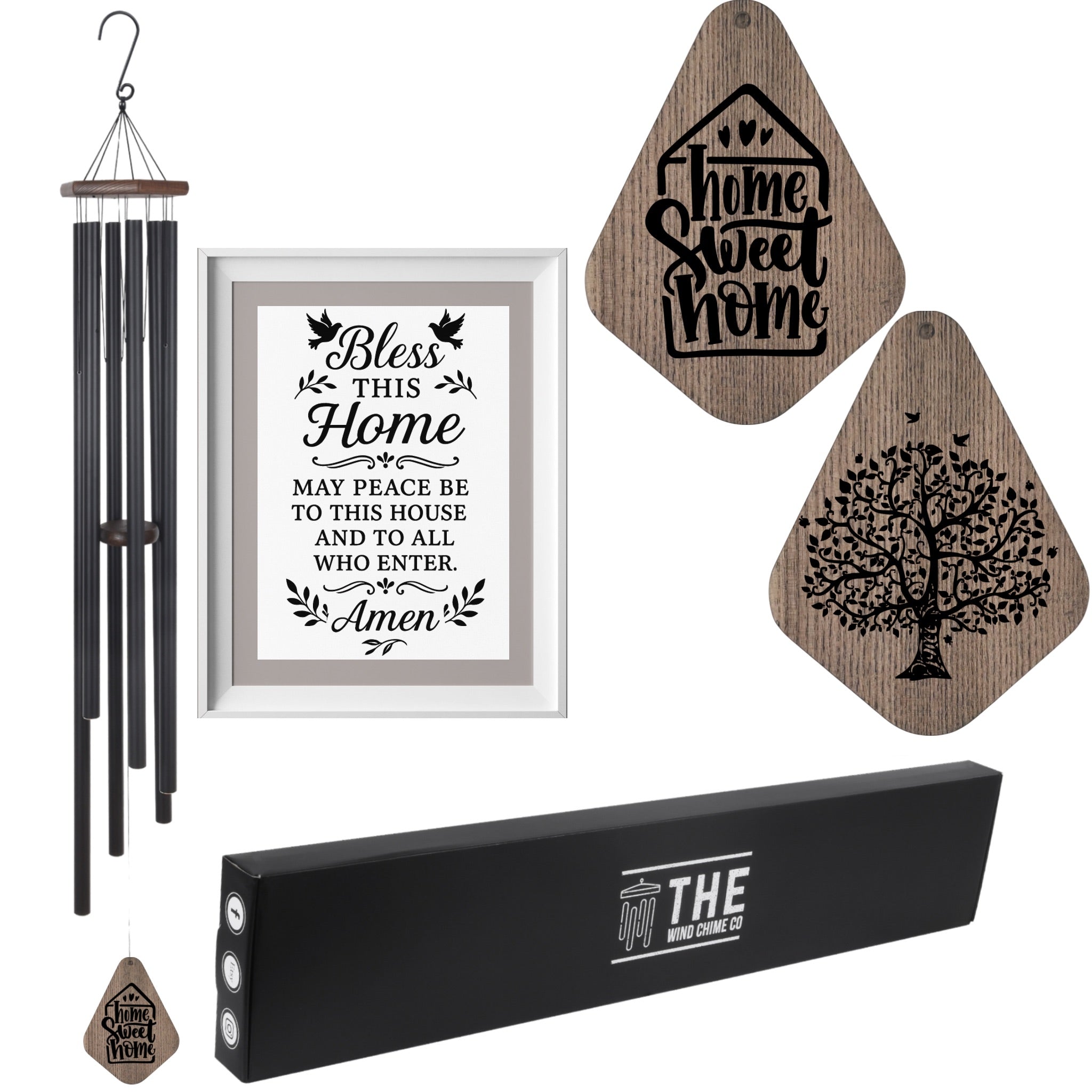 Large deep tone Memorial Serenity wind chime with church bells, 55 inches, by The Wind Chime Co, ideal for reflection and special occasions.