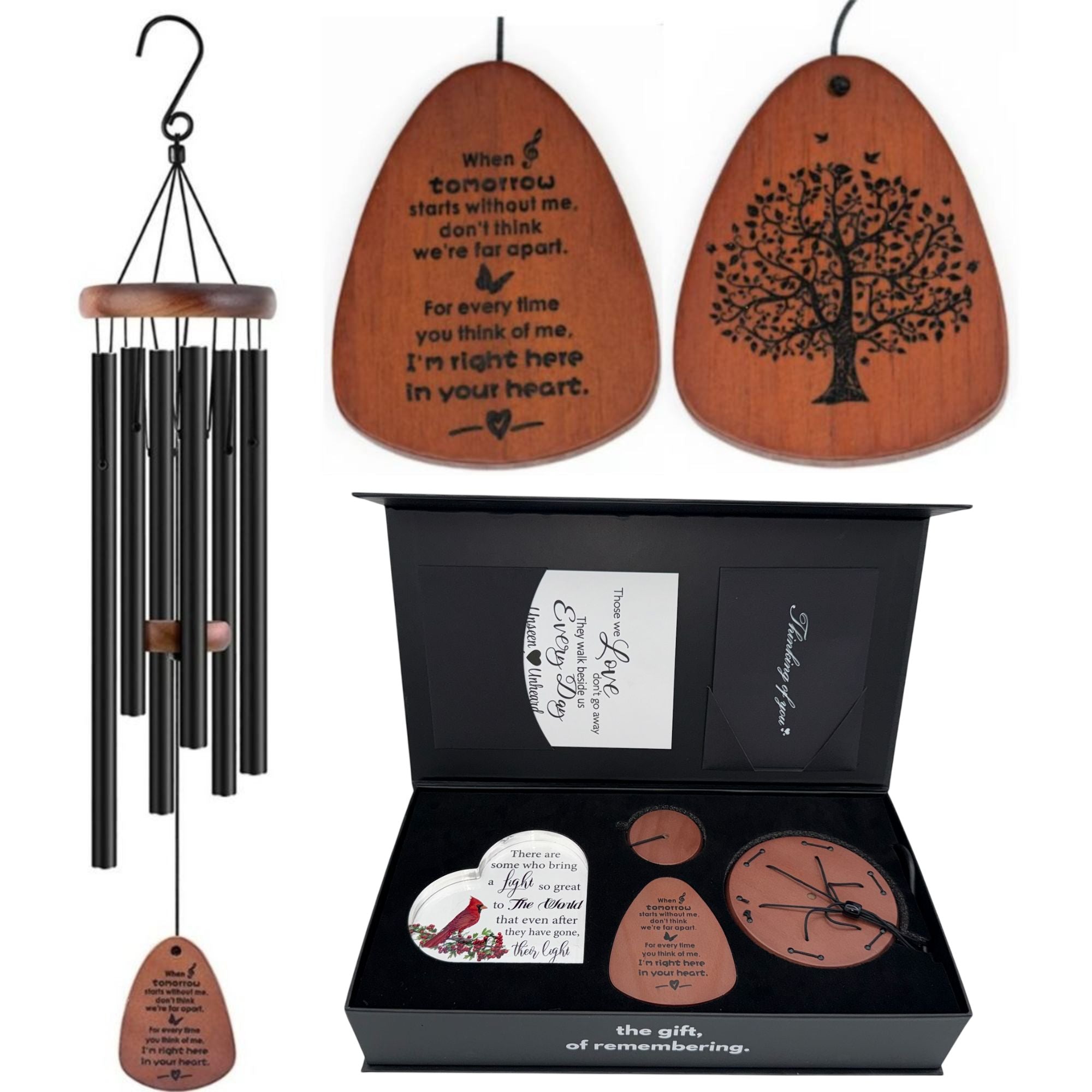 Serenity Memorial Wind Chimes gift bundle with memorial heart, 32-inch outdoor wind chimes by The Wind Chime Co for home and garden.