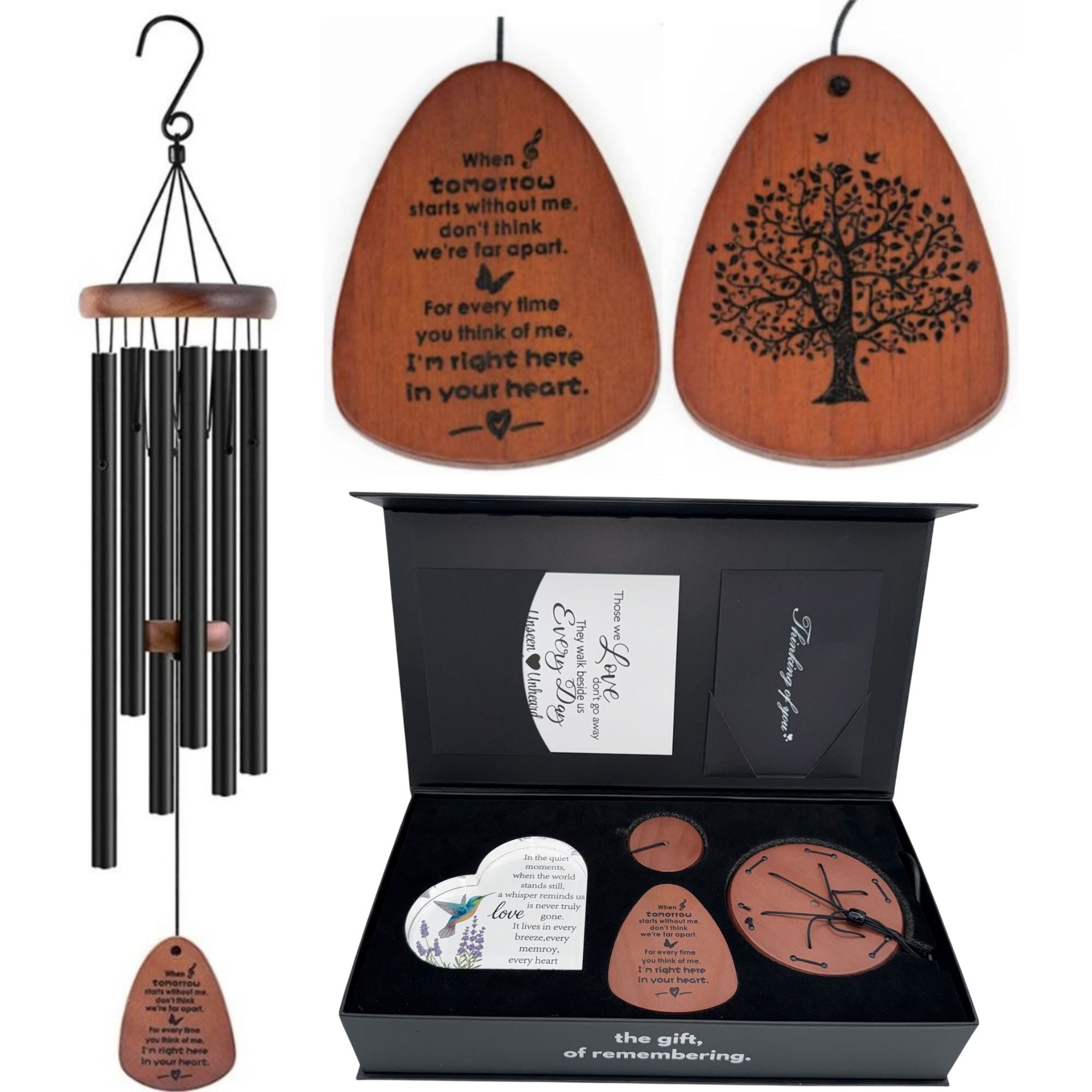 Serenity Memorial Wind Chimes gift bundle with memorial heart, 32-inch outdoor home and garden decor by The Wind Chime Co.