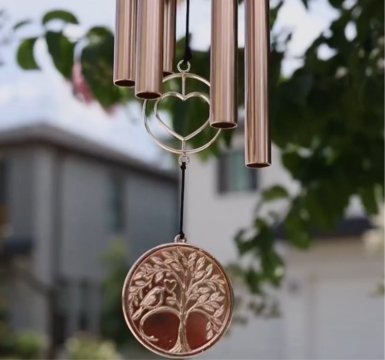 Memorial wind chime from Whispering Hearts™ collection by The Wind Chime Co, platinum rose design, 30-inch personalized gift bundle.