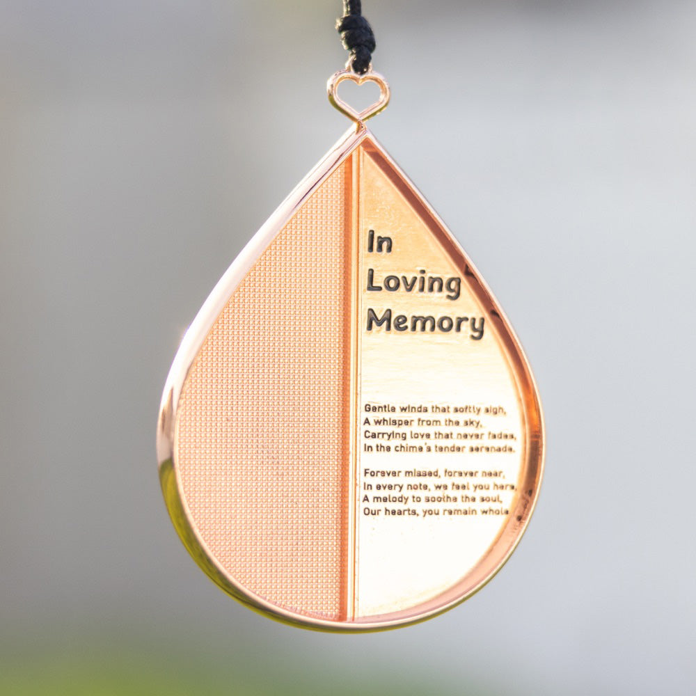 Memorial wind chimes from Whispering Hearts™ Collection by The Wind Chime Co, 28-inch rose gold gift bundle with memorial heart.