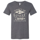 Unisex V-neck graphic tee with forest and nature-inspired design, featuring the phrase "There's No WIFI in the Forest."