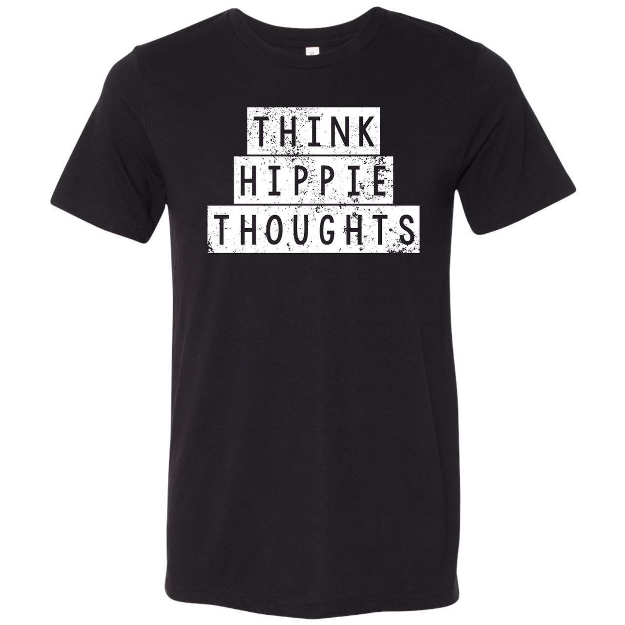 Unisex SS Graphic Tee from The Graphic Tee featuring the "Think Hippie Thoughts" design, made of soft fabric, casual style.