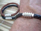 Men's black leather bracelet with stainless steel magnetic clasp, braided design, fits a 6.75-inch wrist, by Urban Survival Gear USA