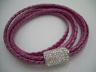 Women's rhinestone and leather wrap bracelet with stainless steel magnetic clasp, featuring metallic pearl accents and fitting a 6-inch wrist.