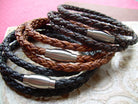 Light brown leather triple wrap bracelet with brushed stainless steel magnetic clasp from Urban Survival Gear USA.