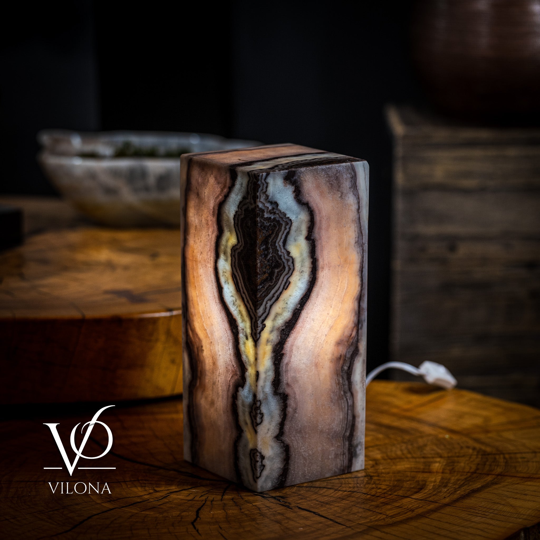Vilona Onyx Razzberry Rosa Onyx desk lamp with a vibrant pink and deep onyx base, modern table lamp for stylish lighting.