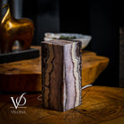 Vilona Onyx Razzberry Rosa Onyx desk lamp, table lamp with vibrant pink and black onyx base and modern design.