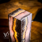 Vilona Onyx Razzberry Rosa Onyx desk lamp with a vibrant pink and red glass shade, modern table lamp design.