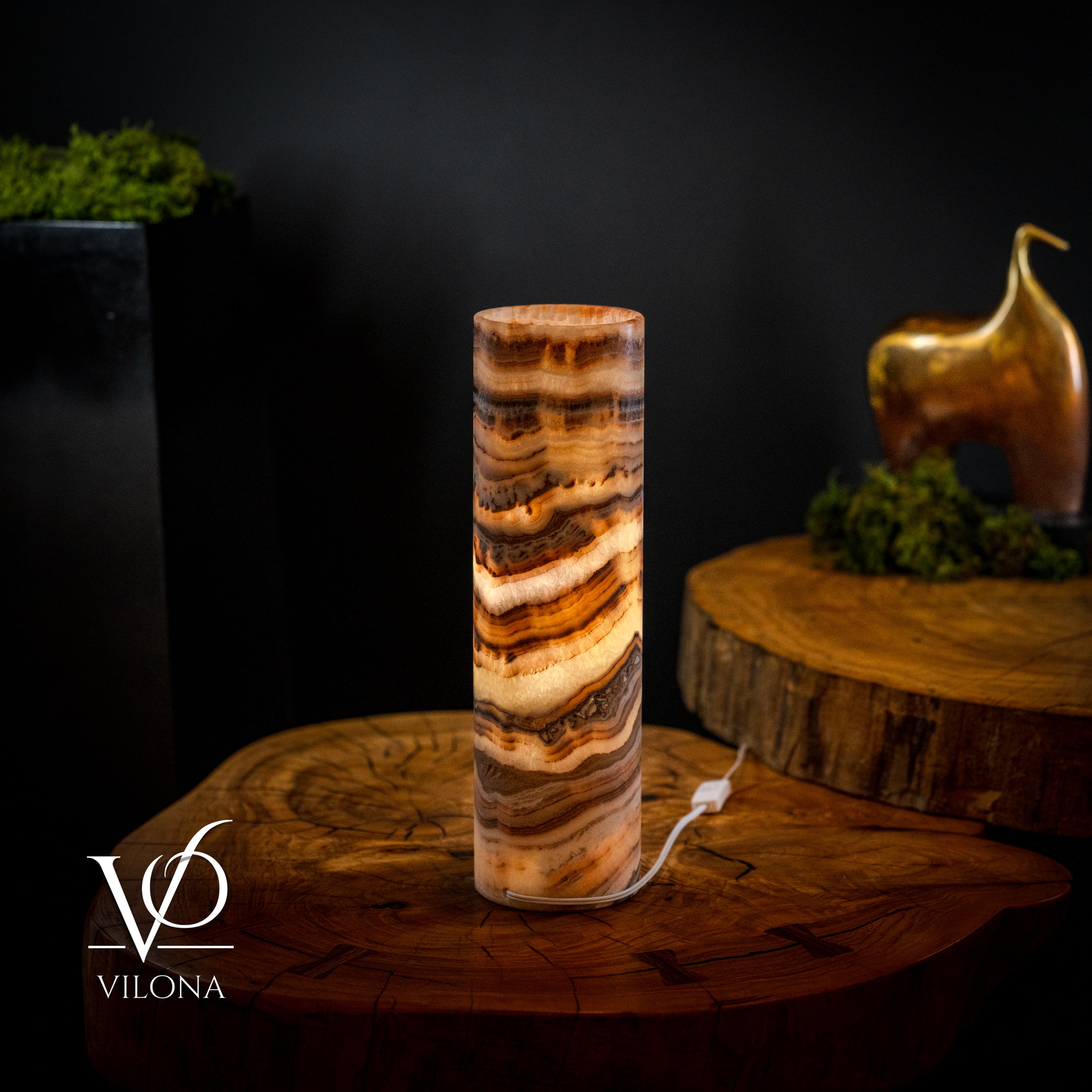 Vilona Onyx Sahara Crystal desk lamp with onyx base and crystal accents, modern lighting for desk or bedside.