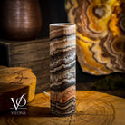Vilona Onyx Tangerine Crystal desk lamp with onyx base and vibrant tangerine-colored crystal accents.