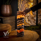 Vilona Onyx Tangerine Crystal desk lamp featuring a vibrant orange onyx base and a sleek, modern design for stylish lighting.