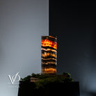 Vilona Onyx Tangerine Crystal desk lamp with Onyx base, featuring a vibrant tangerine-colored crystal shade.