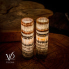 Pair of Vilona Onyx Tangerine Crystal desk lamps with onyx bases and vibrant tangerine-colored crystal accents.