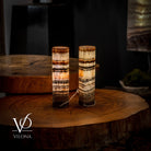 Pair of Vilona Onyx Tangerine Crystal desk lamps featuring vibrant orange onyx bases and elegant design.
