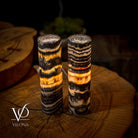 Pair of Vilona Onyx Tangerine Crystal desk lamps featuring vibrant crystal accents and sleek black bases for elegant lighting.