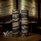 Pair of Vilona Onyx Tangerine Crystal desk lamps featuring vibrant crystal accents and sleek black bases.