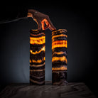 Pair of Vilona Onyx Tangerine Crystal desk lamps featuring vibrant orange crystal accents and sleek black bases.