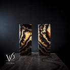 Pair of Vilona Onyx Tangerine Crystal desk lamps featuring vibrant crystal accents and sleek black bases.