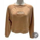 Light blue embroidered women's cropped raglan fleece sweatshirt with long sleeves, casual and comfortable for weekend wear.