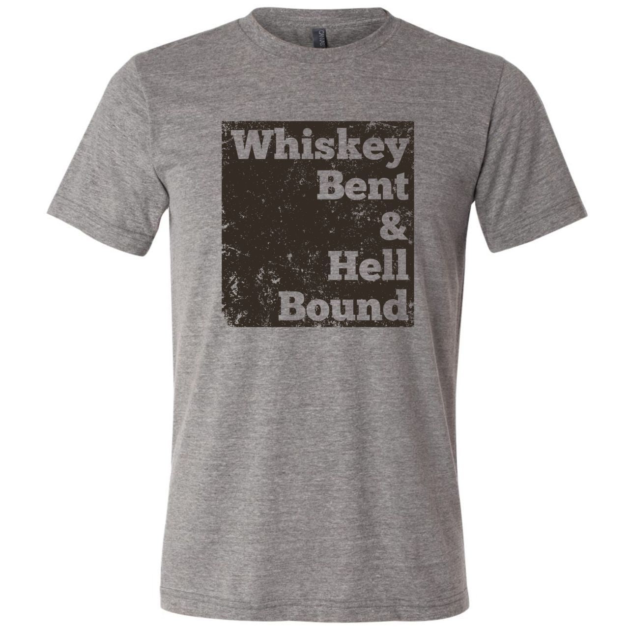 Grey unisex graphic T-shirt featuring Whiskey Bent and Hell Bound design from The Graphic Tee collection.