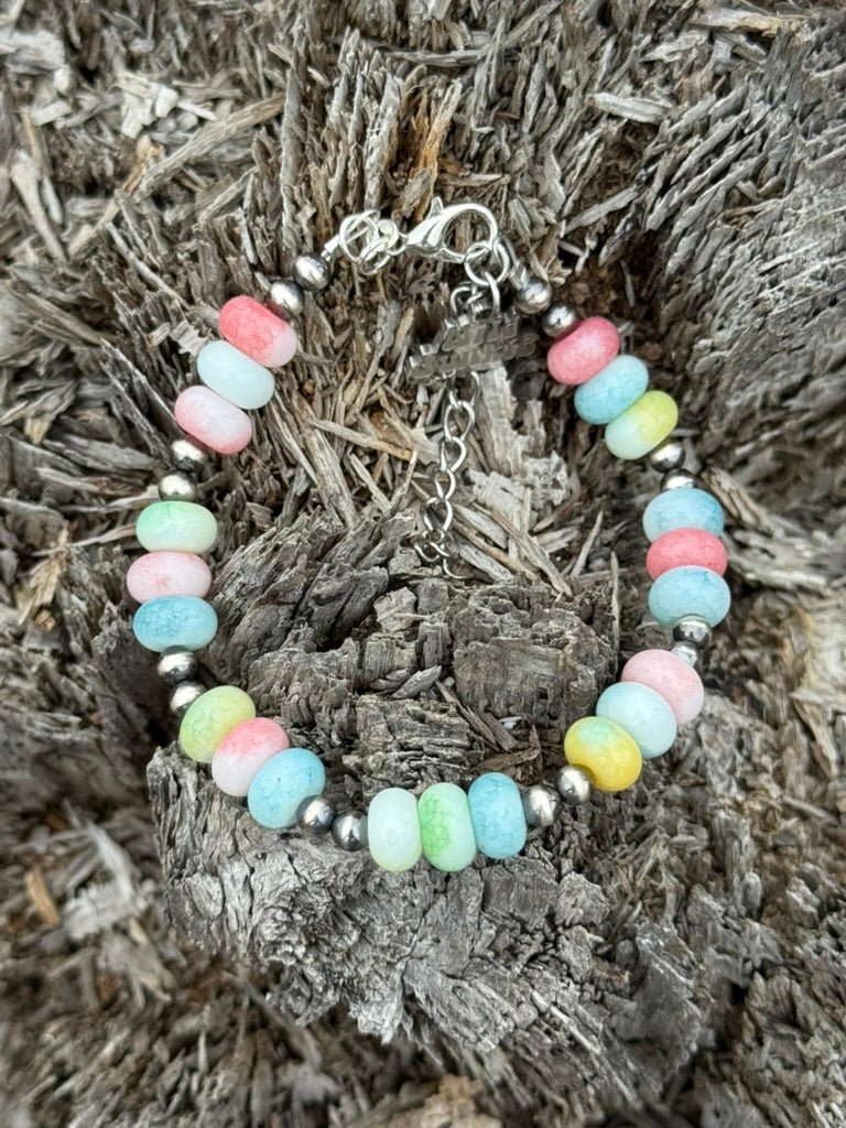 Sterling silver pastel opal beaded bracelet with delicate beads, stylish accessory from Wild Junkie.