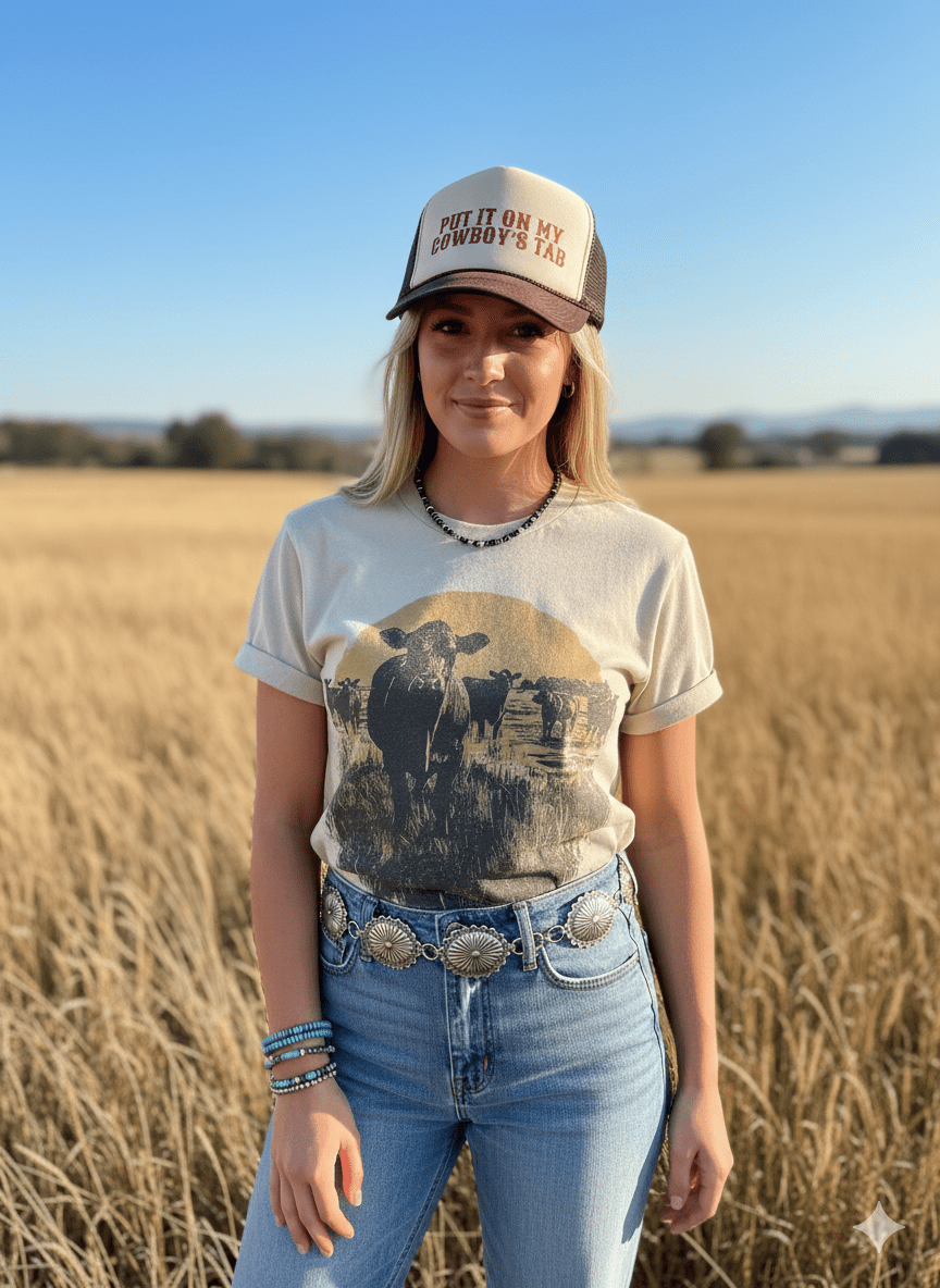 Wild Junkie Pasture Sunset Graphic Tee featuring a vibrant sunset and pasture scene on a casual men's t-shirt.