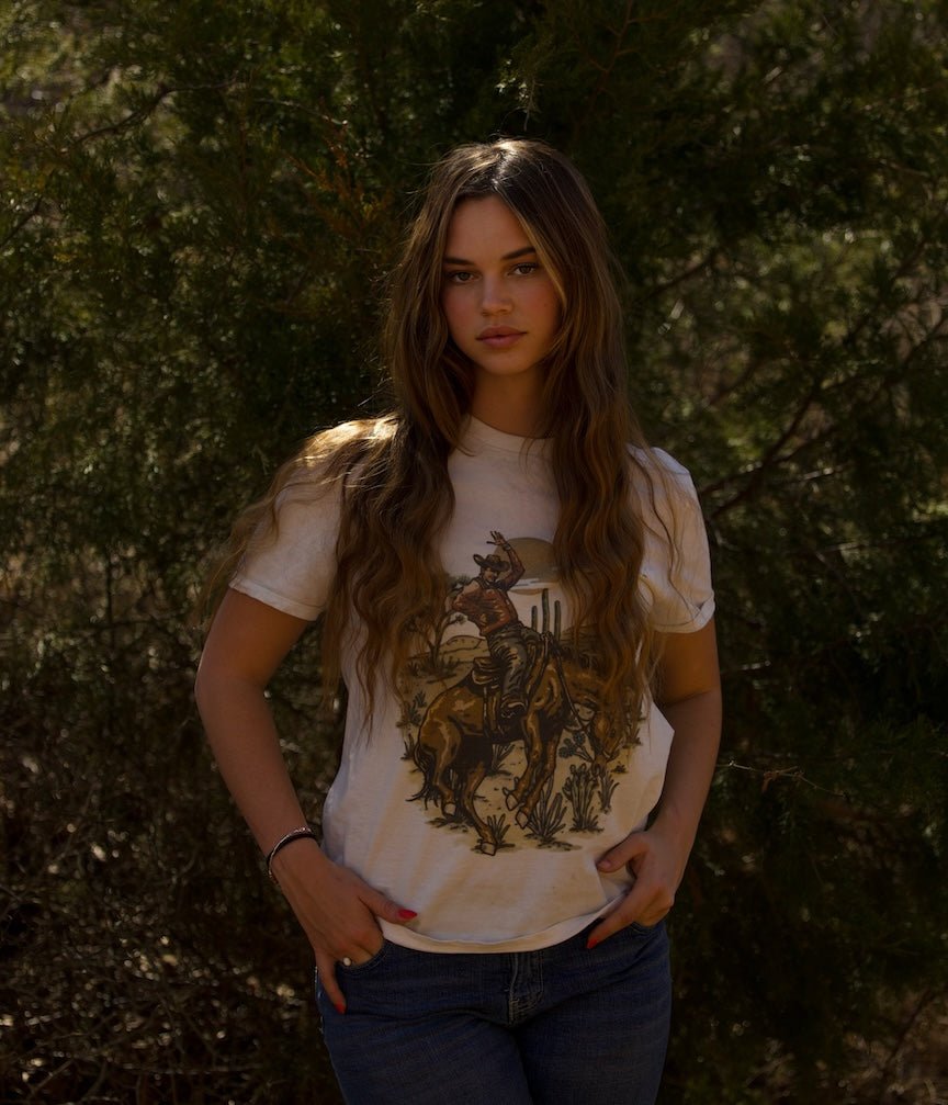 Wild Junkie Desert Spirit Graphic Tee featuring desert landscape and spiritual design on a casual cotton T-shirt.