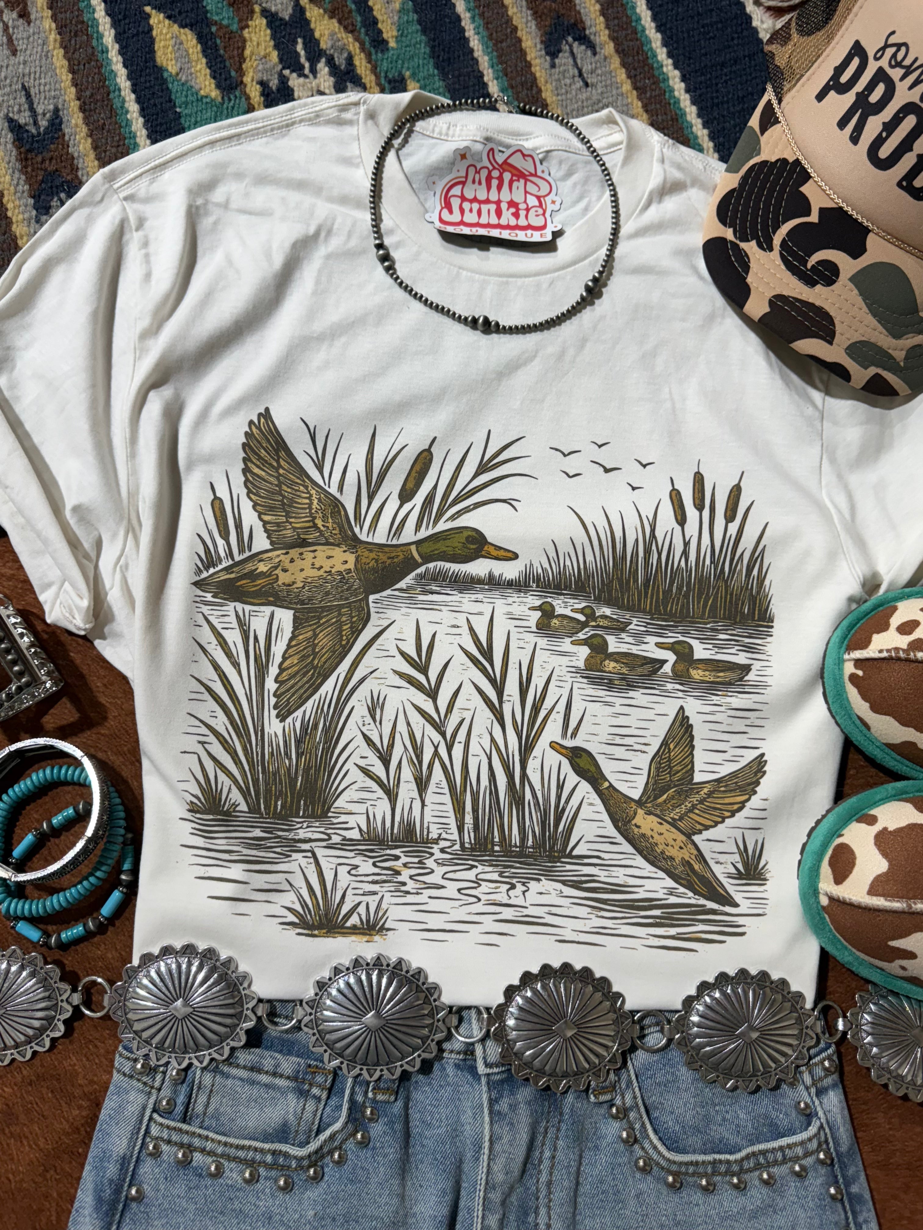 Wild Junkie Mallard Creek Graphic Tee featuring a detailed duck illustration on soft cotton fabric.