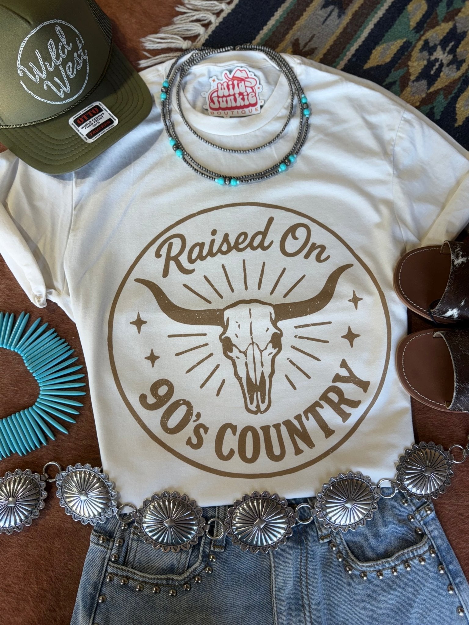Wild Junkie 90s country steer skull graphic tee, casual men's T-shirt with bold western-inspired design and vintage style.