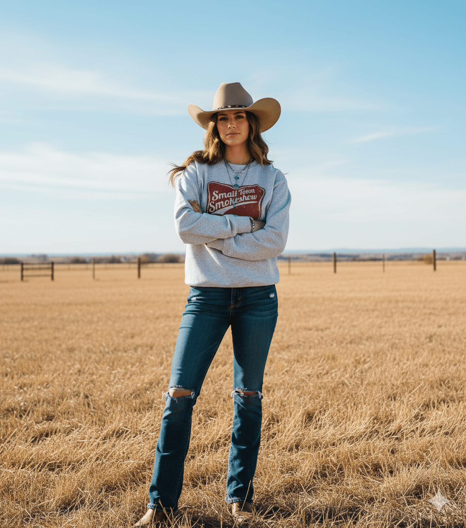 Wild Junkie Small Town Smokeshow graphic sweatshirt featuring a stylish design on a cozy sweatshirt.