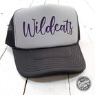 Wildcats charcoal and white foam trucker cap by The Graphic Tee, featuring a curved brim and mesh back for ventilation.