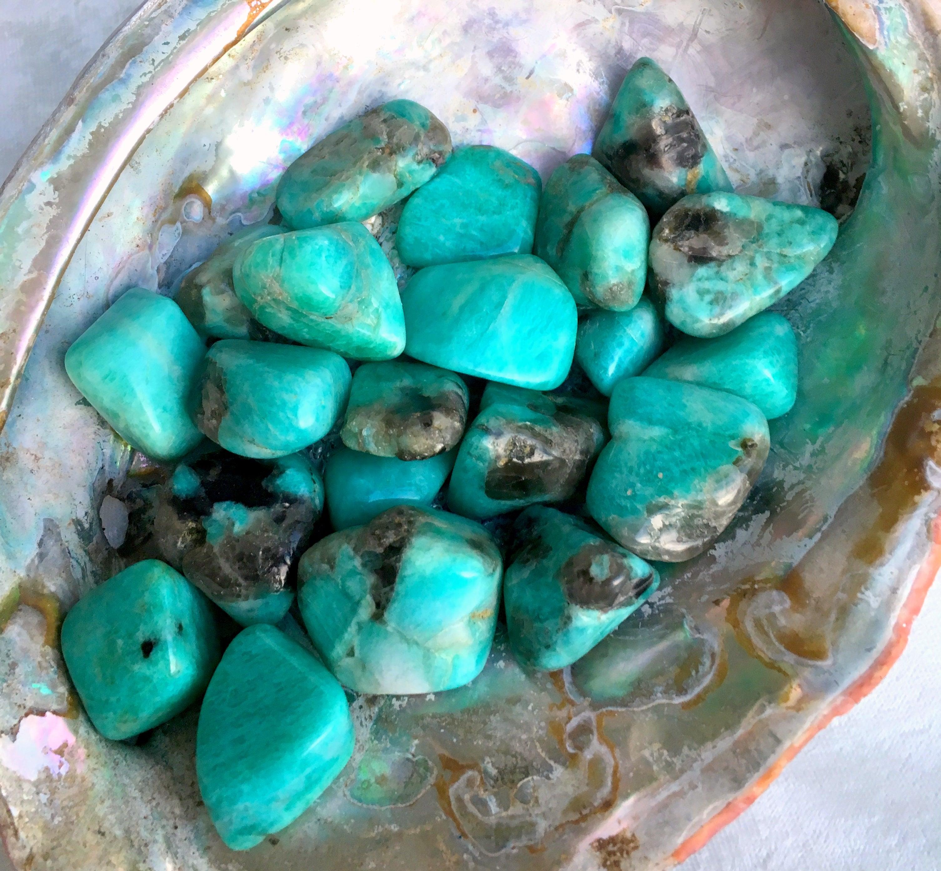 Amazonite with Veins of Smoky Quartz Tumbled Stones - Practical Magic Store